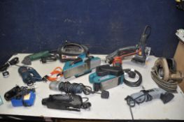 A SELECTION OF ELECTRICAL TOOLS, to include Stanley mk1 husky saw, Halfords 778662 hand sander,