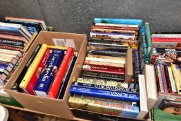 BOOKS, four boxes containing approximately 110 titles in hardback and paperback format, subject