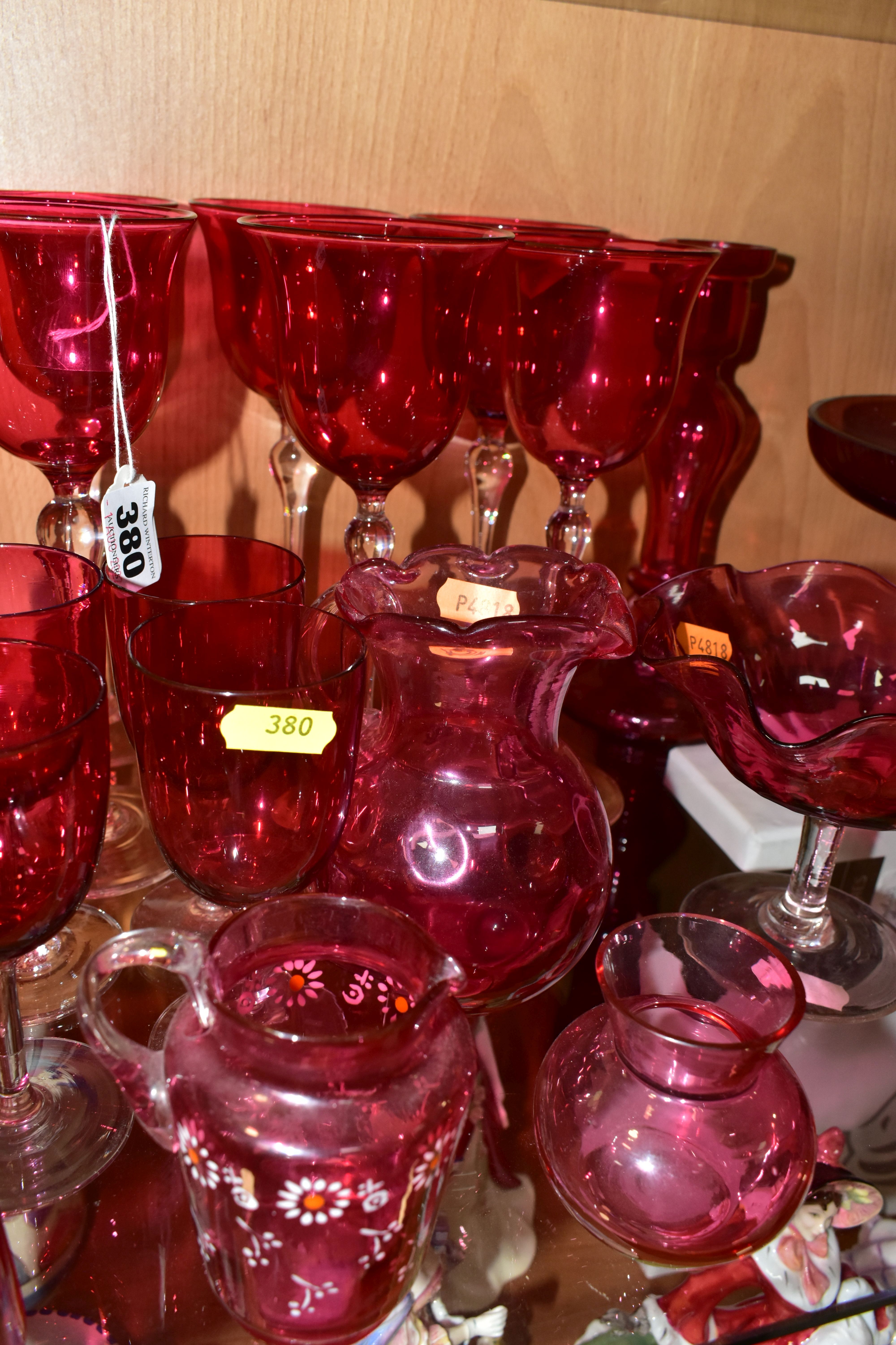 A COLLECTION OF VICTORIAN AND 20TH CENTURY COLOURED GLASSWARE, mostly cranberry glass, including a - Image 8 of 8