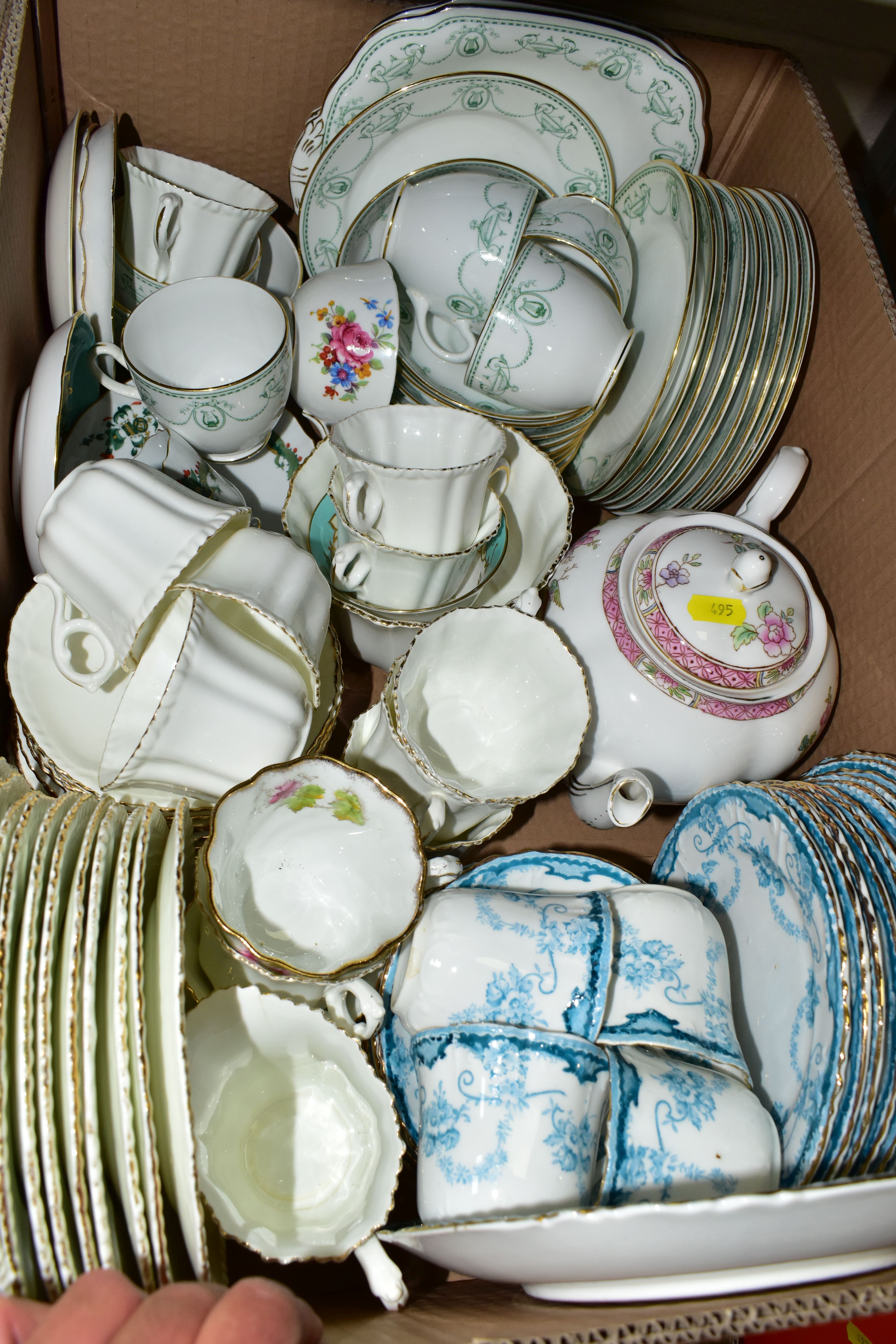 TWO BOXES OF HAND PAINTED CHINA TEAWARES, to include several part tea sets, cake stands, milk - Image 3 of 3