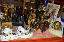 A QUANTITY OF REPRODUCTION ANCIENT EGYPTIAN FIGURINES, comprising of a table lamp in the shape of