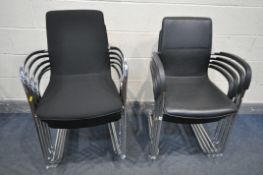 TWO SETS OF KUSCH+CO CHROME STACKING OFFICE ARTCHAIRS, to include with five fabric, and four with