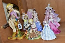 A COLLECTION OF ELEVEN ROYAL WORCESTER AND COALPORT LADY AND CHILD FIGURES, Royal Worcester