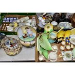 THREE BOXES AND LOOSE ASSORTED CERAMICS ETC, to include Carlton Ware and Falcon Ware leaf plates,