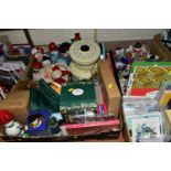 FIVE BOXES OF CHRISTMAS DECORATIONS AND CHRISTMAS CARDS, to include Christmas candles, ornaments,