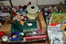 FIVE BOXES OF CHRISTMAS DECORATIONS AND CHRISTMAS CARDS, to include Christmas candles, ornaments,