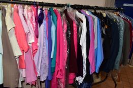 A QUANTITY OF LADIES' AND MEN'S CLOTHING, approximately ninety items, including ladies' jackets,