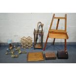 A SELECTION OF OCCASIONAL FURNITURE, to include an oak barley twist umbrella stand, with four