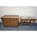 AN EDWARDIAN WALNUT CHEST OF TWO SHORT AND TWO LONG DRAWERS, width 107cm x depth 53cm x height