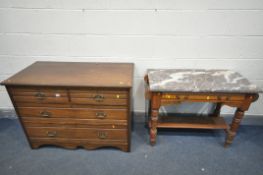 AN EDWARDIAN WALNUT CHEST OF TWO SHORT AND TWO LONG DRAWERS, width 107cm x depth 53cm x height