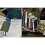 TWO BOXES OF BOOKS AND EPHEMERA, to include six Victorian and Edwardian diaries filled with