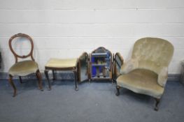 A 20TH CENTURY BUTTONBACK ARMCHAIR (this chair does not comply with the Furniture and Furnishings