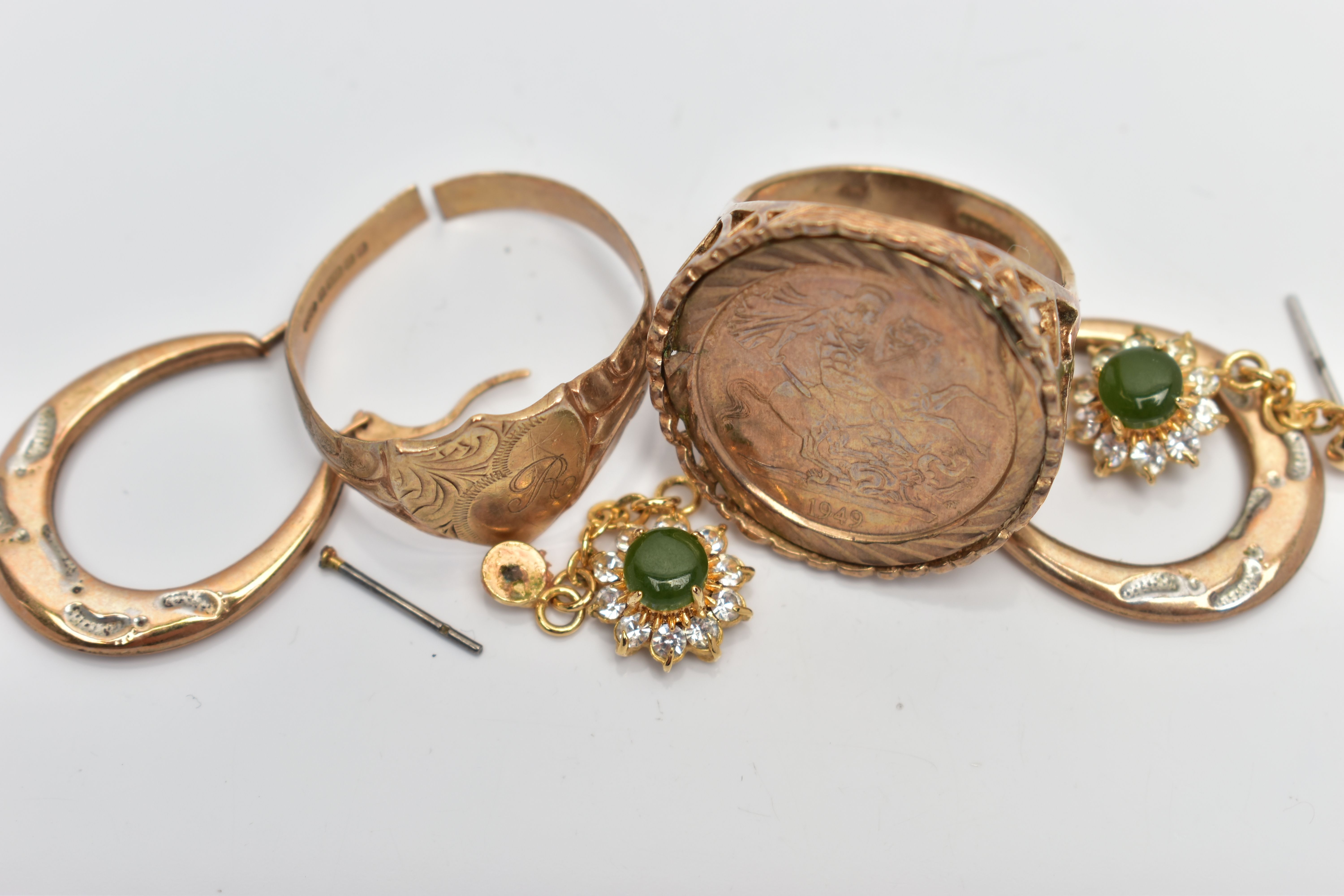 A SELECTION OF YELLOW METAL AND COSTUME JEWELLERY, to include a 9ct gold ring with imitation coin, - Image 2 of 3