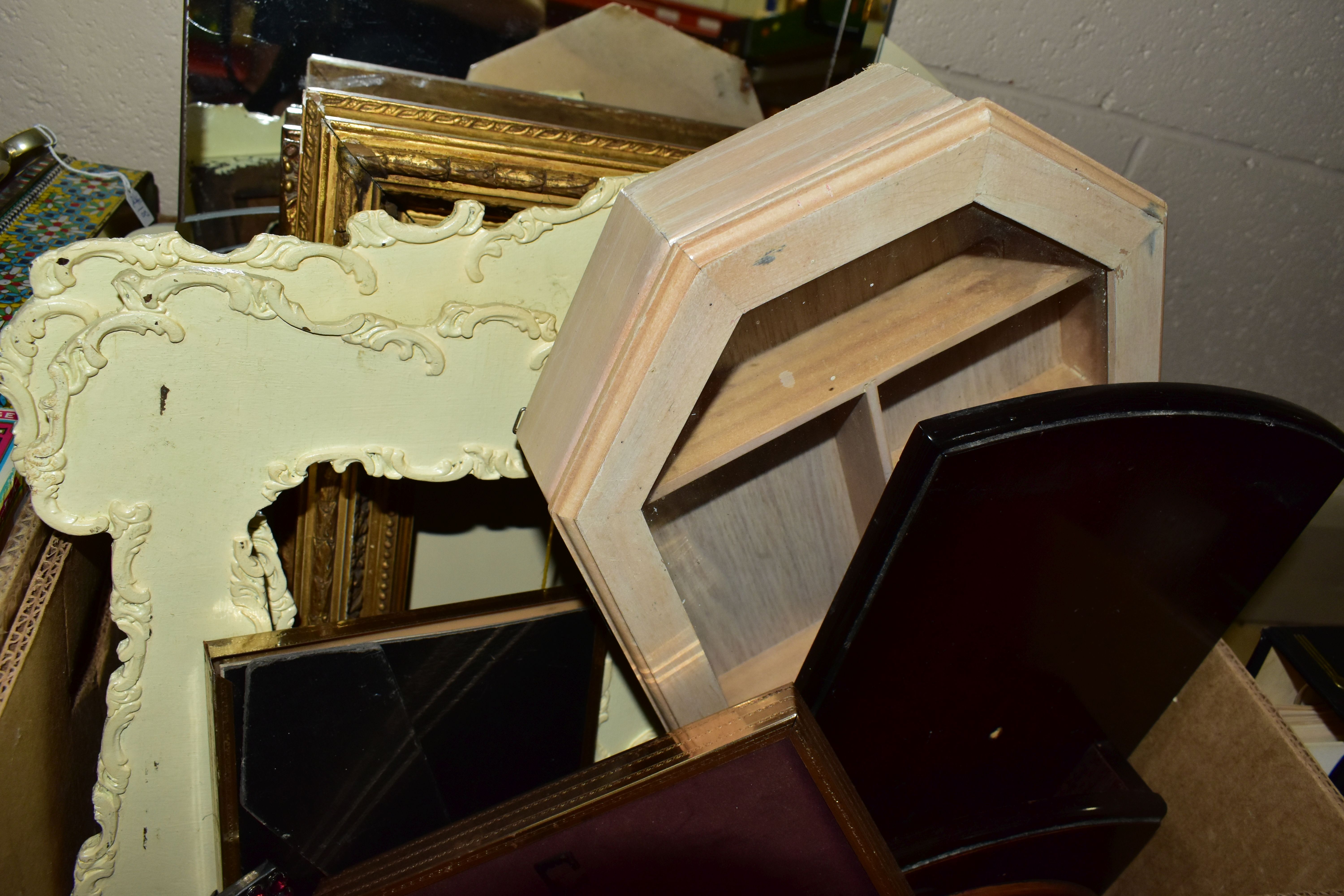 BRASS, METALWARE & WOOD, five boxes containing a mixed collection of brassware (picture frames, - Image 5 of 6