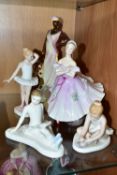 FIVE ROYAL DOULTON LADY AND GIRL FIGURES, comprising 'Charlotte' HN3812, 'The Ballerina' HN2116, '