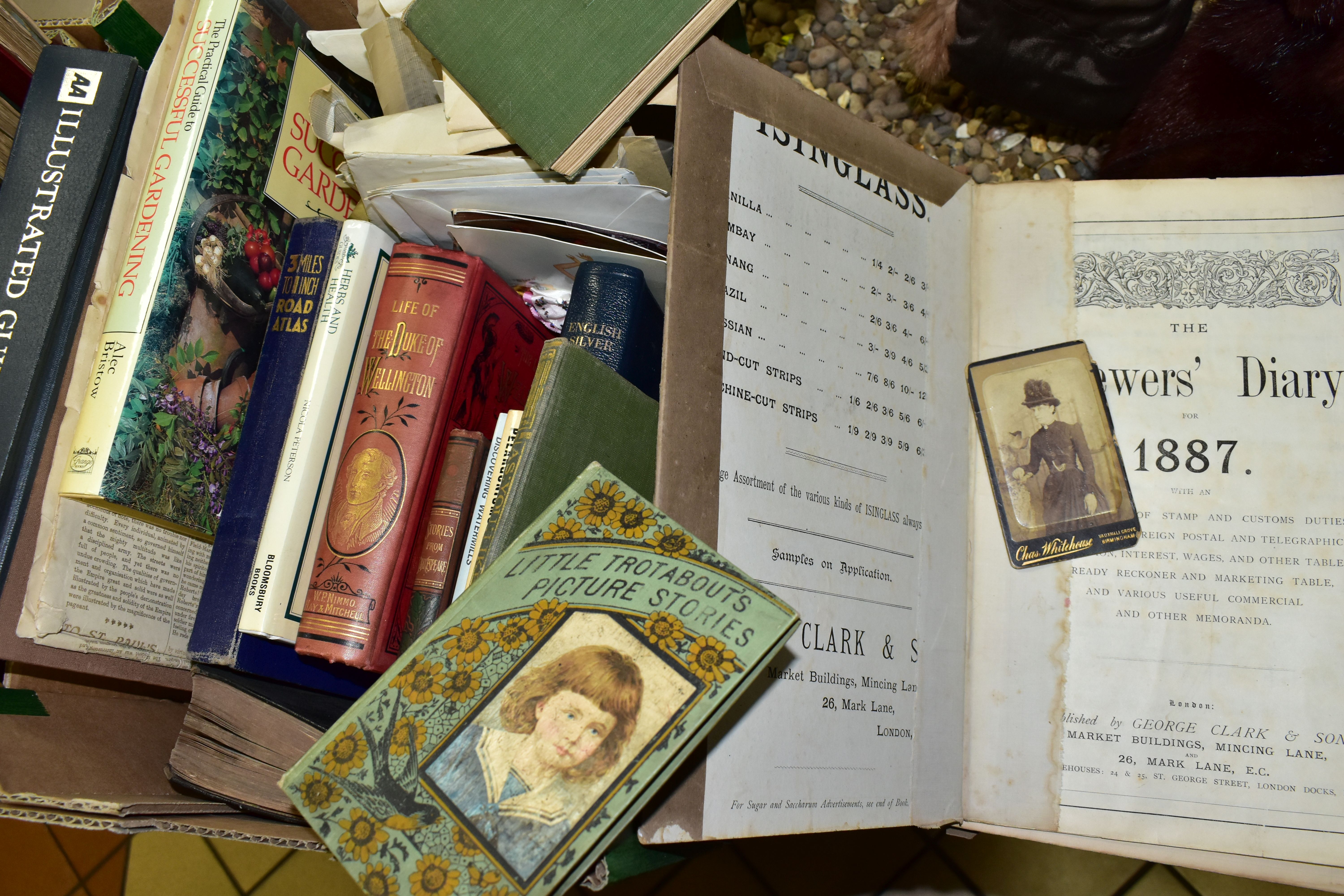 TWO BOXES OF BOOKS AND EPHEMERA, to include six Victorian and Edwardian diaries filled with - Image 2 of 4