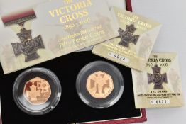 A ROYAL MINT TWO COIN GOLD PROOF CASED SET OF THE VICTORIA CROSS 50p COINS, with an issue of 1000 of