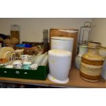 FOUR BOXES OF CERAMICS, ORNAMENTS AND HOUSEHOLD SUNDRY ITEMS, to include a large ceramic vase,