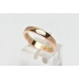 A CARTIER 'TRINITY' RING, designed as a yellow, white and rose plain polished band, signed and