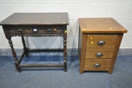 AN OAK SIDE TABLE with two drawers, width 75cm x depth 45cm x height 74cm (condition:-surface