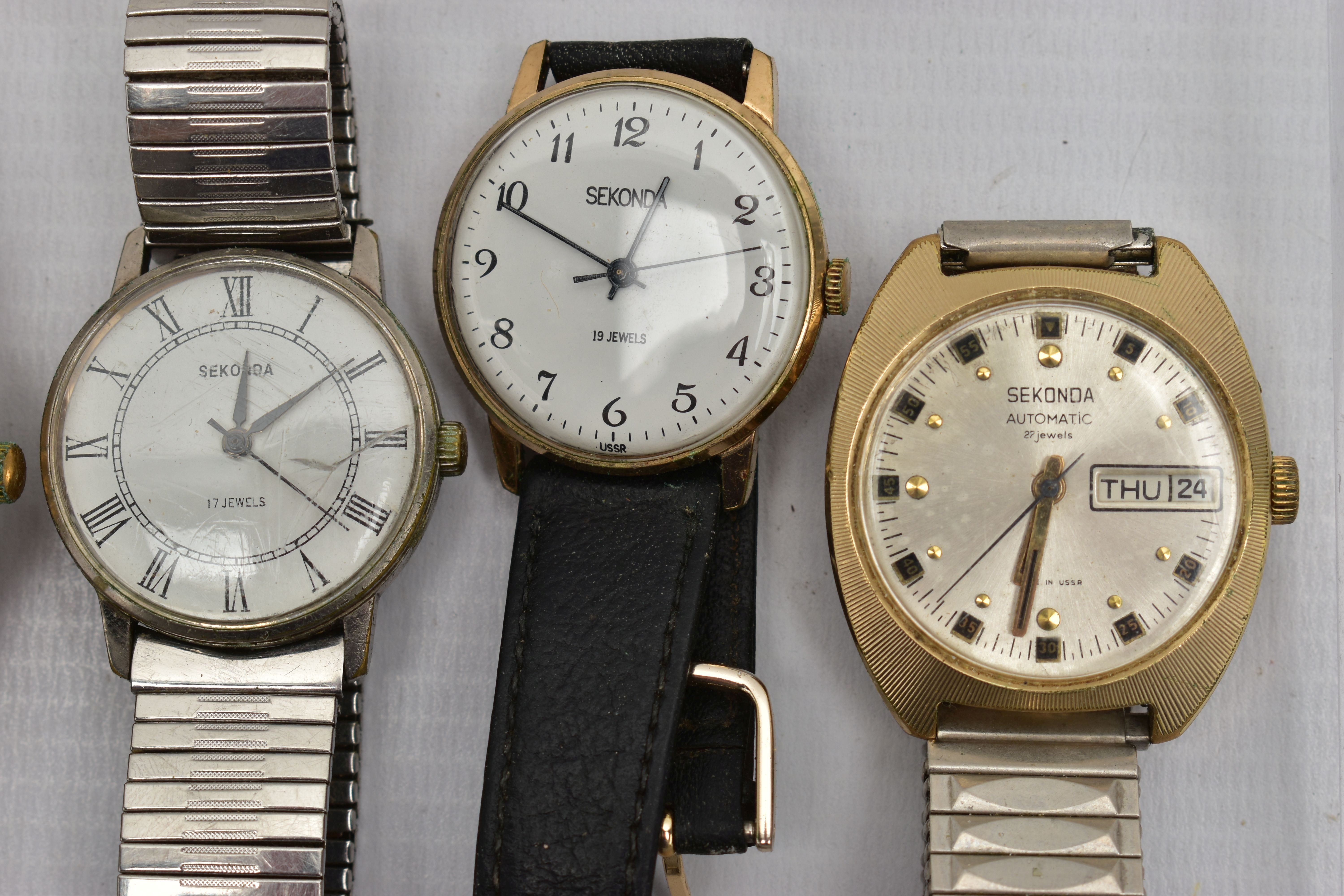 A SELECTION OF SEKONDA AUTOMATIC AND HAND WOUND WRISTWATCHES, to include a gold plated Sekonda - Image 2 of 3