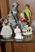 SEVEN ROYAL WORCESTER, ROYAL DOULTON, DRESDEN, NAO AND OTHER FIGURES, including Royal Doulton 'Bo-