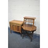 AN EARLY 20TH CENTURY GRAMOPHONE CABINET, containing a selection of sewing accessories, width 82cm x
