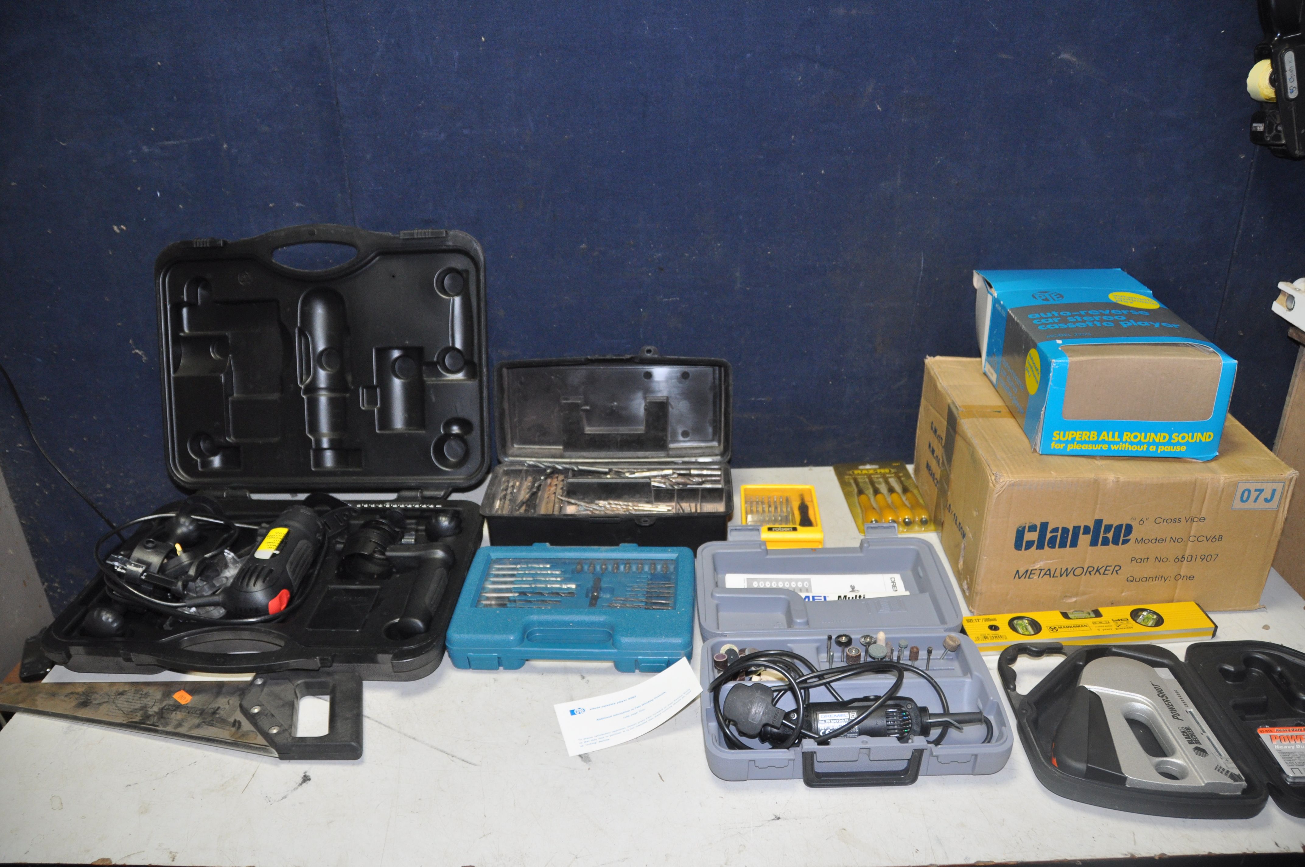 A SELECTION OF TOOLS to include a DP tools model No 2207 combi cut rotary cutting tool in case