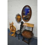 A SELECTION OF OCCASSIONAL FURNITURE, to include a Haldane beech spinning wheel (condition:-faulty
