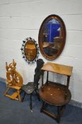 A SELECTION OF OCCASSIONAL FURNITURE, to include a Haldane beech spinning wheel (condition:-faulty