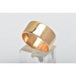 A 9CT GOLD WIDE BAND, polished yellow gold band, approximate width 9.5mm, hallmarked 9ct Birmingham,