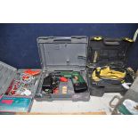 A SELECTION OF POWERTOOLS, to include a Bosch PSB12VSP2 cordless drill with attachments, battery and