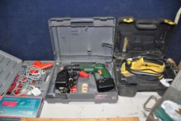 A SELECTION OF POWERTOOLS, to include a Bosch PSB12VSP2 cordless drill with attachments, battery and