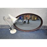 A CREAM ANGLE POISE DESK LAMP, labelled to side, and a mahogany oval wall mirror (2)