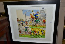 ROY OF THE ROVERS, A COMIC STRIP PAINTING DEPICTING A FOOTBALL MATCH, unsigned, pen and