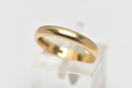 A 22CT GOLD BAND RING, polished yellow gold band, approximate band width 3.1mm, hallmarked 22ct
