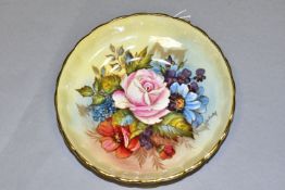 AN AYNSLEY WAVY RIMMED FLORAL DECORATED DISH BY J. A. BAILEY, bears signature, pattern no. 1304,