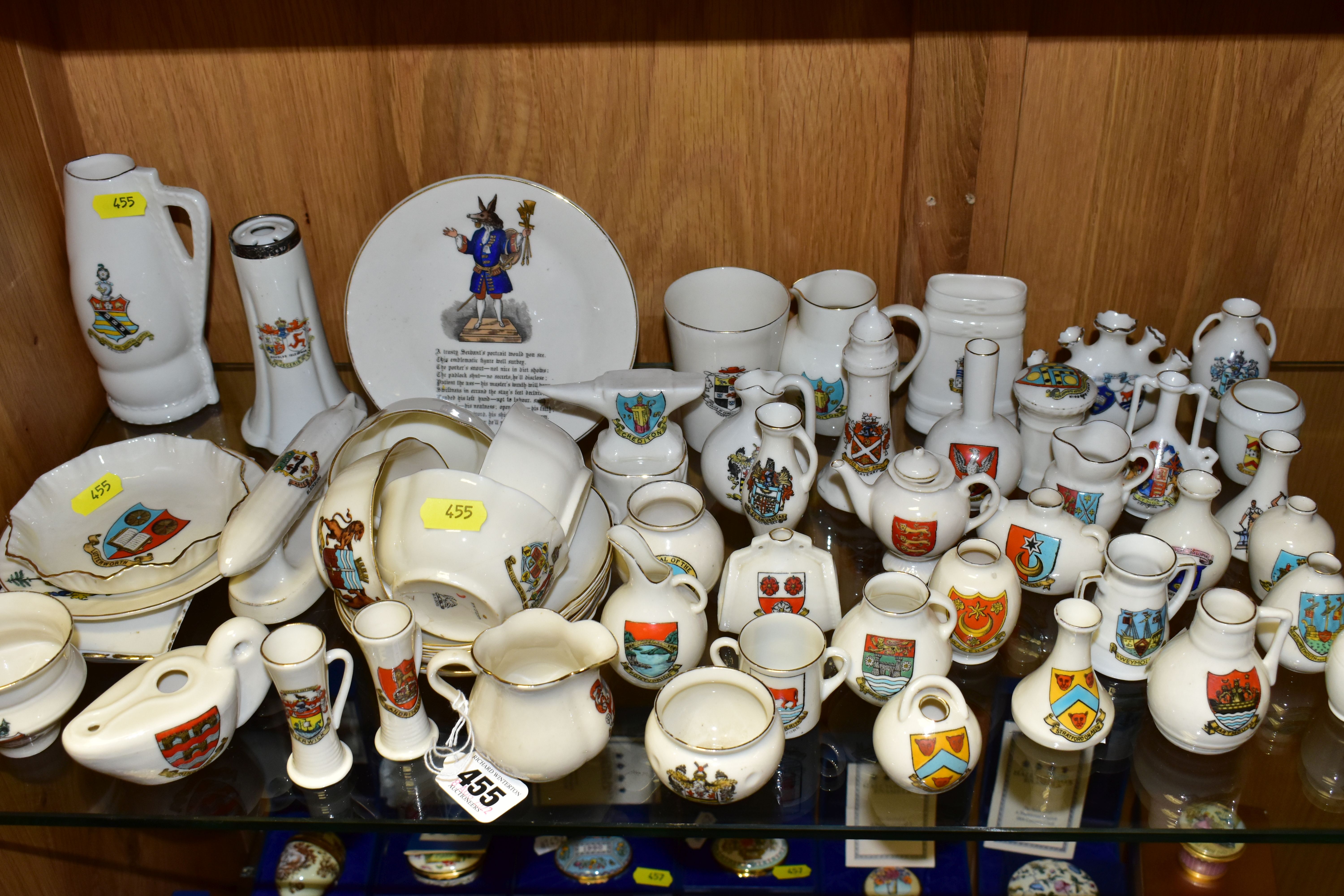 A COLLECTION OF CRESTED CHINA, the majority of pieces by Goss, items include an unmarked Zepplin