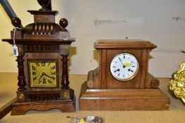 THREE CLOCKS: TWO MANTEL CLOCKS AND A COMTOISE WALL CLOCK, the Comtoise having original dial and