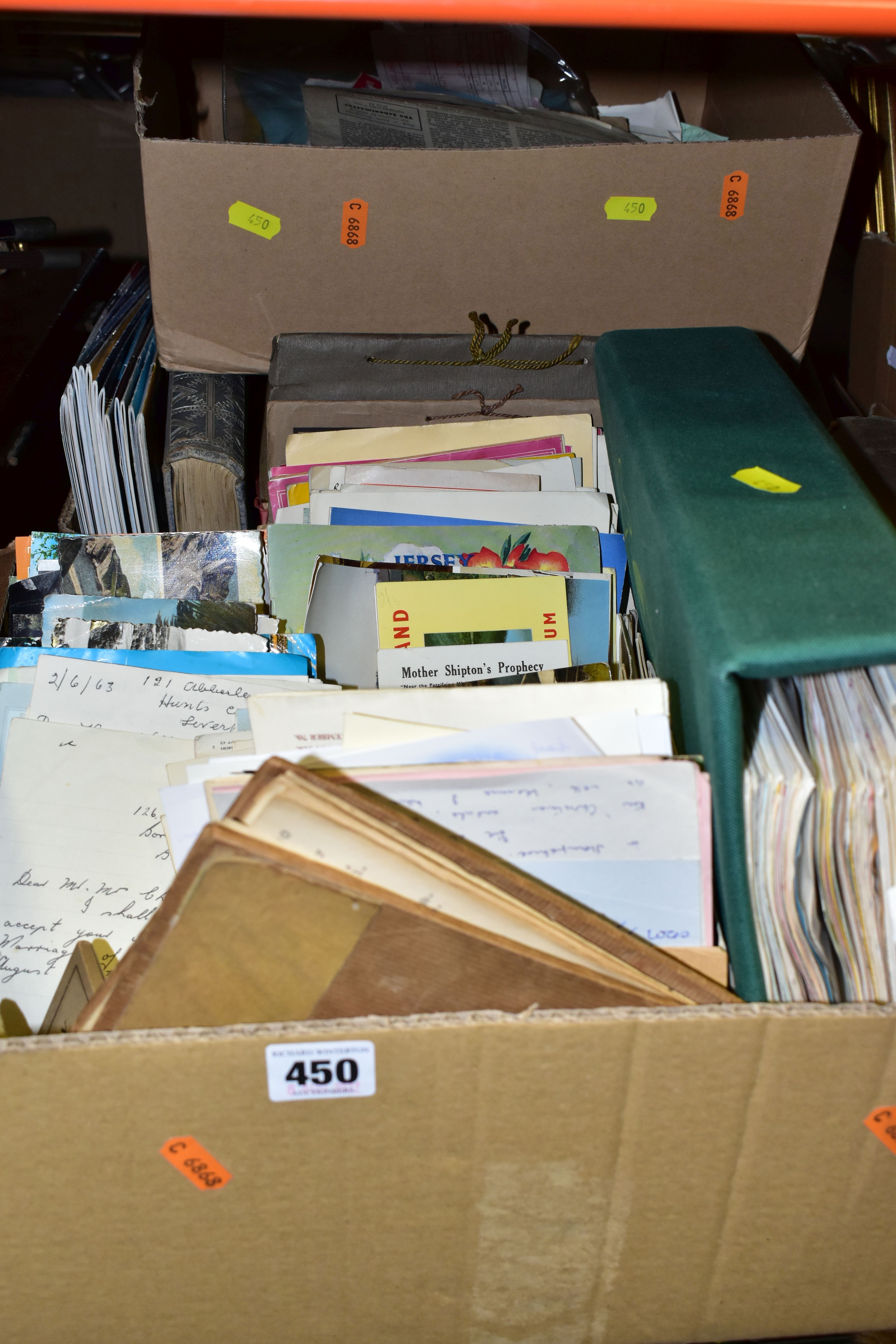 EPHEMERA, three boxes containing a large collection of modern postcards, letters, minor concert