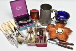 A SELECTION OF SILVER AND PREDOMINANTLY WHITE METAL CUTLERY AND SUNDRIES, to include a silver open