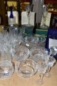 A GROUP OF CUT CRYSTAL AND OTHER GLASS WARES, approximately forty five pieces to include a boxed
