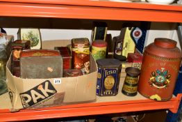 TWO BOXES AND LOOSE ADVERTISING TINS, twenty four mainly twentieth century tins to include a