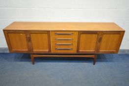 A G PLAN FRESCO TEAK SIDEBOARD, with two double cupboard doors, that are both flanking four drawers,
