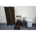 A SELECTION OF OCCASIONAL FURNITURE, to include a folding floor screen, two nest of three tables,