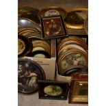 PICTURES AND PRINTS, two boxes of mostly oval framed prints in the late 18th / early 19th century