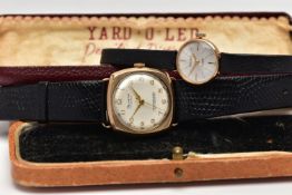 TWO GOLD CASED WRISTWATCHES, the first a gents 'Helvetia' hand wound movement, round silver dial