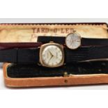 TWO GOLD CASED WRISTWATCHES, the first a gents 'Helvetia' hand wound movement, round silver dial