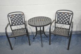 AN ALUMINIUM GARDEN TABLE and two chairs (3)