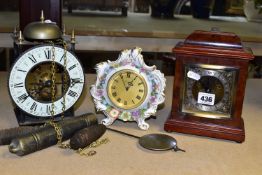 AN ELLIOT OF LONDON WALNUT CASED MANTEL CLOCK AND TWO OTHER CLOCKS, the Elliot clock lacks top